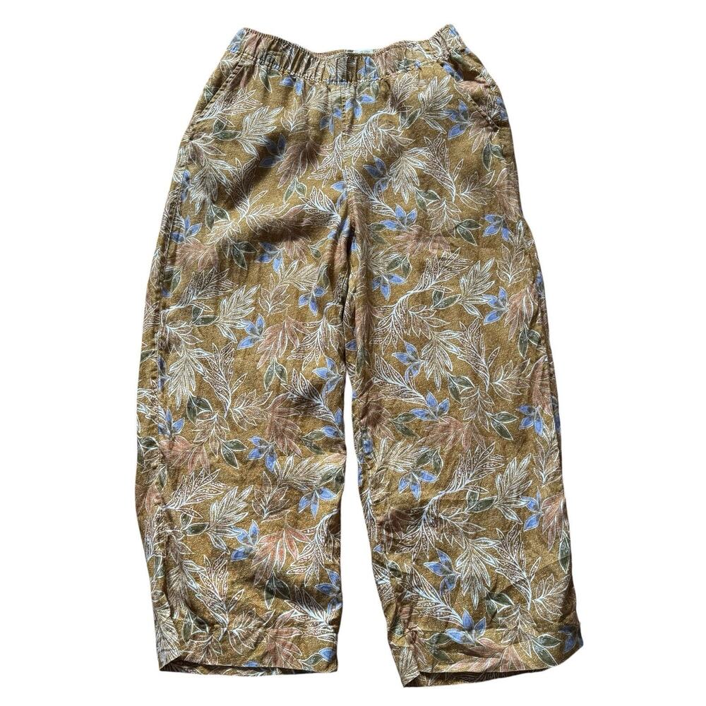Cynthia Rowley Large 100% Linen Cropped Wide Leg Pants Colorful Tropical Summer